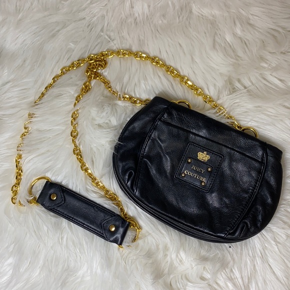 ♥ Preloved ♥Juicy Couture Vintage Black Leather Crossbag - Picture 1 of 9